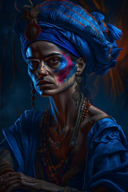 Bosch paint style Title: "gypsy dancer, in blue background , insanely detailed octane render trending on artstation, 8k artistic photography, photorealistic concept art, soft natural volumetric cinematic perfect light, chiaroscuro, award-winning photograph, masterpiece, oil on canvas, Raphael, Caravaggio, Greg Rutkowski, people, beksinski, Giger