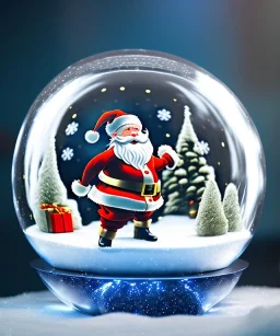 Small Santa Claus inside a giant snowglobe, midjourney style, 8k, photorealistic, cinematic lighting, dramatic, atmosphereric,