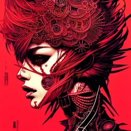 beautiful punk girl, hyper detailed, hyperdetailed, intricately detailed, illustration by <kilian eng> <Yoji Shinkawa>, darkred tones,