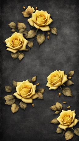 Hyper Realistic grungy multicolored small yellow roses border background with rustic black jeans texture & vignette effect