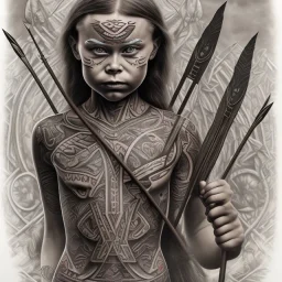  Greta Thunberg Chef Maori iron maiden tatouages tribaux maoris, arc à flèches, full détail, 4k,