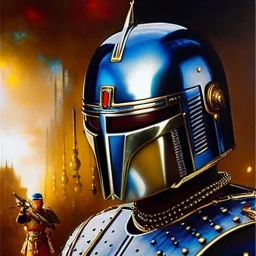 'Jango Fett helmet',ancient metal armor and helmet ,painting by gaston bussiere, greg rutkowski, yoji shinkawa, yoshitaka amano, tsutomu nihei, donato giancola, tim hildebrandt, oil on canvas, cinematic composition, extreme detail,fit full head inside picture,16k