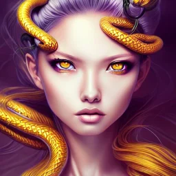 Medusa,com olhos amarelos, hiper realista, hiper detalhado, corpo inteiro, vallejo, wlop, rossdraws, artgerm