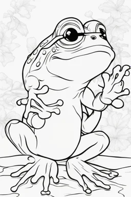 Outline art for cute coloring pages with frog with glasses, full body, white background, sketch style, only use outline, clean line art, no shadows and clear and well outlined.