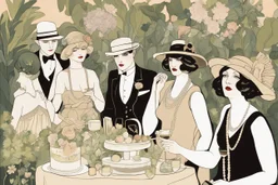 a decadent garden party in the 1920s at night, by artist "Ingrid Umber",by artist "Sienna Lamberts"