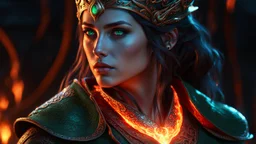 Armageddon. ragnarok. molten lava. 18 year old female sorcerer. magical green eyes. blue fire. red sparks. ray tracing. exquisite realism, a masterpiece, fantasy concept art, dynamic lighting, hyperdetailed, intricately detailed, deep color, Unreal Engine, volumetric lighting , Epic cinematic brilliant stunning intricate meticulously detailed dramatic atmospheric maximal, the naked truth