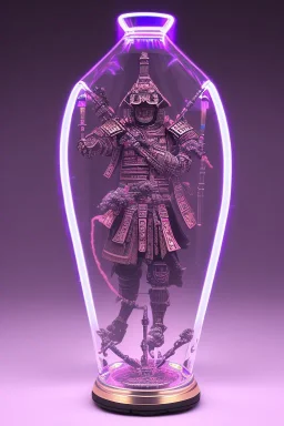 Futuristic Neon crystal skeleton samurai smoke glass fire