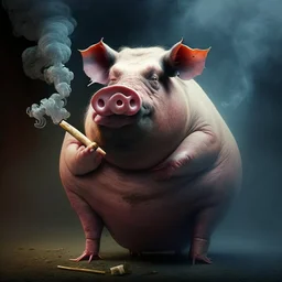 A big pig wearing smoking