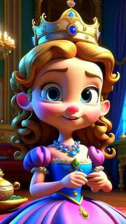 "Come one, come all," Princess Penelope cried, To the royal abode, where joy would reside. In her hand, a secret, a gift pure and sweet, Tea cups of wonder, a surprise hard to beat.cartoon,3D