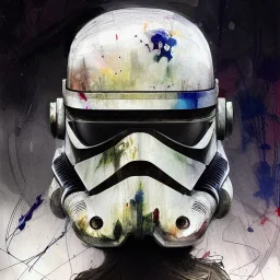 photorealistic riot trooper helmet with weathered painting , illustration on coarse canvas by <agnes cecile> and <Yoji Shinkawa>, ornate and intricate details , soft smooth lighting, ultra detailed concept art,