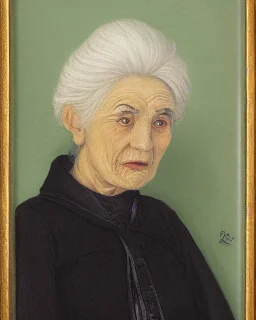  portrait of a dignified old woman with green eyes and white hair in the style of Aleksander Rostov