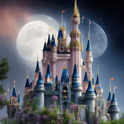 disney castle dark Magic on the moon, 8k, perfect, real,