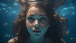 Underwater girl, perfect face, perfect hair, perfect eyes, beautiful detailed intricate insanely detailed octane render trending on artstation, 8 k artistic photography, photorealistic concept art, soft natural volumetric cinematic perfect light, chiaroscuro