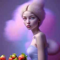 pixar style,realistic painting of a beautiful girl and a jar jam marmelade,volumetric blue clouds,pink sky environment and flying strawberries in background, volumetric lighting,dramatic lighting, detailed digital painting, extreme dense and fine fur, anime, ornate, colour-washed colors, elegant, small minutiae, tiny features, particulars, centered, smooth, sharp focus, renderman gofur render, 8k, uhd, detailed eyes, realistic shaded volumetric lighting,caustics,backligh