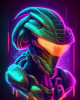Synthwave Portrait of a metroid. Neon lights