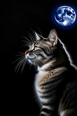 A cat staring into the moonlight sky