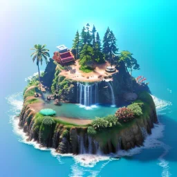 The Isometric Glass Tall Box Mini Model Little Real Island Mixed Water Fall Under Ocean Sunshine Summer Background Blue Sea, The Last Of Us / Avatar, Octane Render / ZBrush, Cinematic, IMAX Film, Nikon D750, 16K, Autostereoscopy, Anthropomorphic, Golden Ratio, Geometry, Symmetric, Depth Of Field, Highly Detailed, Ultra Realistic, Beautiful Lighting, Halfrear Lighting, Soft Light, Candoluminescence, Cast Shadow, Reflective, Glow, Translucent, Normal Map, Carbonated --testp