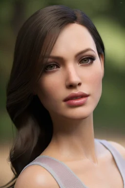 realistic, portrait and full body of a woman standing next to rocky river in country side, beautiful face with nice make up, sunlight, cinematic light, bangs, a beautiful woman, beautiful eyes, brown curved hair, perfect anatomy, very cute, princess eyes , (blue eyes) , nice sport shoes ,Centered image, stylized, life size,8k Resolution, low-cut dress with small blue details, human hands, wonder full, elegant, approaching perfection, dynamic, highly detailed, character sheet,