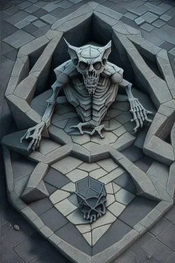 hexagon stone labyrinth featuring gargoyle skeleton