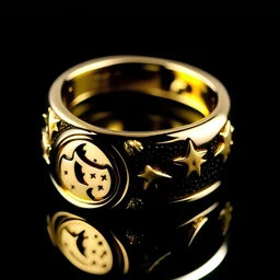 Men's yellow gold ring with moon and star theme