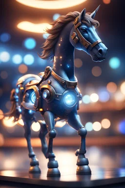 ultimate happy space horse with spotlights, in advanced hi tech dock, bokeh like f/0.8, tilt-shift lens 8k, high detail, smooth render, down-light, unreal engine, prize winning