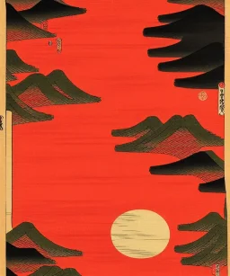 Ukiyo-e art, red sun