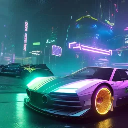 cyberpunk hyper car,cyberpunk 2077,center composition, ultra realistic,shiny, smooth, studio quality, octane render, Surrealism, Triadic colour scheme,glow-stick, ambient lighting,nightclub lighting, polaroid, 100mm, --ar 1:1 --v4