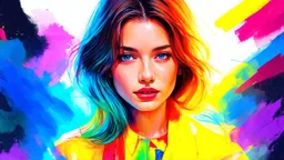 Quirky fashion portrait illustration in vibrant watercolor style, Portrait of a beautiful young woman surrounded by vibrant colors and airy lighting in this stunning fashion illustration featuring quirky watercolor brushstrokes, Surreal, textured, 3D, 8K, best quality, fine rendering, high detail, hyperrealism, high resolution, high definition, multi-layered, extreme focus, hyper sharp, hyperfocus,