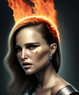 portrait Natalie Portman with fire