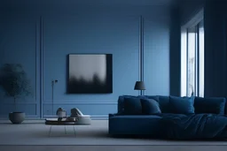 elegant, beautiful, minimalistic interior background of living room in blue, detailed photorealistic, aesthetic, high quality, sharp focused, 8k, UHD