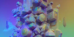 3D colorful geometric installation, simplistic, studio lighting, C4D, 16k, Behance, Artstation, centered, top down camera, vibrant