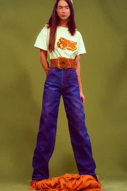 year 1998 denim fashion. Loose, baggy, low waist Combat pants and t-shirt. Colors: denim blue, blue, purple, cream, khaki, light green, lilac, plum, orange, terracotta, red, light yellow, lion yellow, pink, dark blue, beige. Lynx-pattern, lynx-print. wide belt. Partly latex or leather. Kylie Minogue, Tyra Banks. leg warmer. Cargo pants.