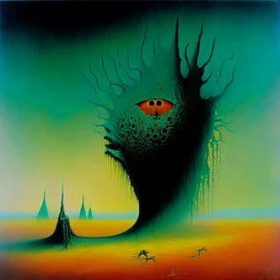 Enhanced surrealism, revisionist histories of downloadable nightmare creature contrivances, by Desmond Morris and Zdzislaw Beksinski, mind-bending surreal image, classic and modern surreal motifs, complex contrast, dynamic composition