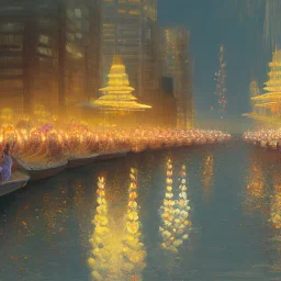 concept art, river lanterns on the eve of ullambana festival, high resolution, by james gurney, king sejong, yi jeong, yi jing, artstation