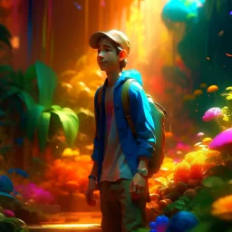 Expressive photo made with color spots of The guy who paid the bill never spoke of pixar animated film '165 degree planting plan'. Happiness. Happy background. Colorful. Volumetric lighting. Atmospheric. Exquisite detail. Hight quality. Assasinmonkey art style., conceptual art, 3d render, painting, illustration, anime, fashion