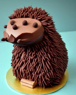 Hedgehog model made of chocolate cake with Mars bars