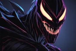 symbiote in 8k solo leveling shadow drawing style, bat model, neon lights, intricate details, highly detailed, high details, detailed portrait, masterpiece,ultra detailed, ultra quality