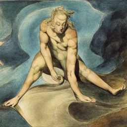 William Blake in a French maid's outfit slaving over a hot stove., fantasy setting, real painting in color