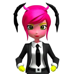 ROBLOX woman character pink hair with horns with white t-shirt and black tie