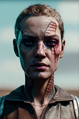 Fashion Portrait, logan, make up, natural busty, mad max style, glow eyes :: desert scene :: cinematic, Ultra realistic, wide angle view, soft color, highly detailed, unreal engine 5, RTX, ultra detail, volumetric lighting, 3d, finely drawn, high definition.