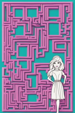 Barbie-themed maze for kids with a single, enchanting destination point, incorporating Barbie's signature style and charm into the design. 2d. easy to solve