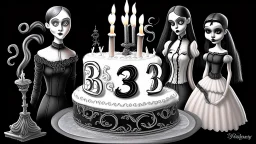 draw a birthday cake with logo number 23 and one candle 23 .Insanely detailed Addams Family with Barbie dolls.