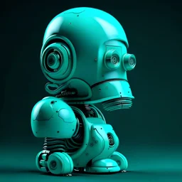 an old robot, turquoise, breathing