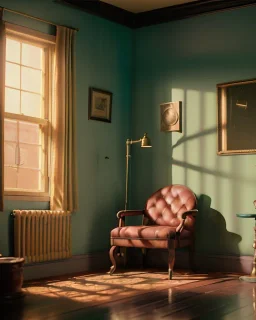 Room scene with sit woman, Wes Anderson style, realistic photo, concept art, smooth, unreal engine 5, god lights, ray tracing, RTX, lumen lighting, ultra detail, volumetric lighting, 3d.