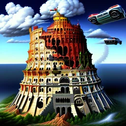 Tower of Babel with motor vehicle traffic