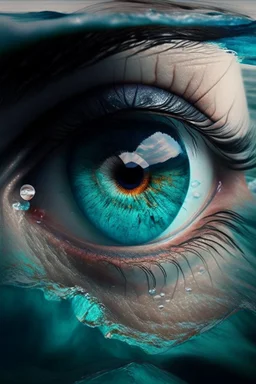 A woman's eye in which the ocean floats