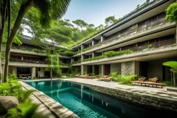 hotel amplio inspirado en la cultura olmeca con alberca