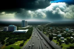 Generate a beautiful AI picture of Islamabad showing clouds, Faisal Masque, Express highway