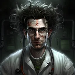 27 year old crazy-hair submarine medic white clothes realistic grimdark portrait