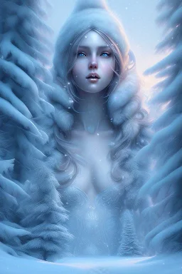 Wintertime Wonderland a Beautiful Hyperrealistic Digital Graphic in the Style of Charlie Bowater Julia Fox Monica Lee and Camilla D'Errico